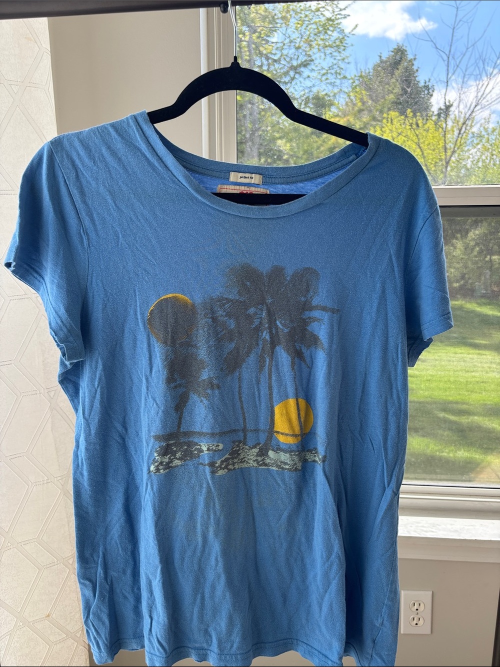 Blue Short Sleeve Graphic Tee - Palm Sunset